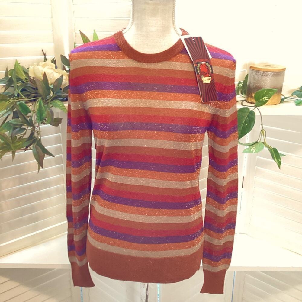 HAPPY SHEEP NEW METALLIC STRIPE LIGHT WEIGHT SWEATER SIZE SMALL
